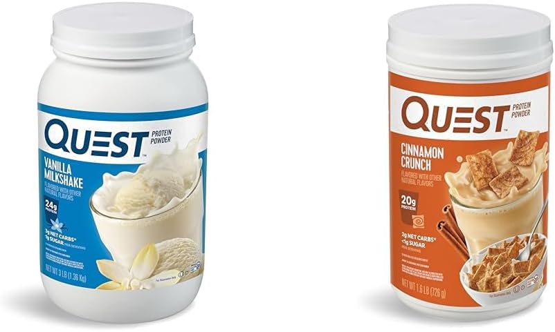Quest Nutrition Vanilla Milkshake Protein Powder, 24 g białka, 1 g cukru, niskie węglowodory, Gluten Free, 3 funt, 43 porcje & Cynamon Crunch Protein Powder, 20 g białka, 2g netto Carb, 1 g cukru