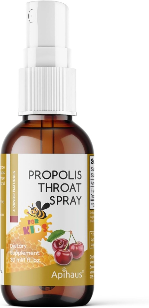 Propolis & Herb Throat Spray dla dzieci z zapachem wiśni, 1 Unce Fluid