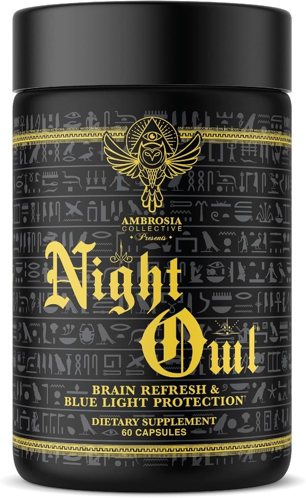 Ambrosia Night Sowa - Zdrowie oczu 124; Chroń przed niebieskim światłem i napięciem oczu 124; Alpha Brain Waves & Brain Recovery 124; Lutemax 2020, Suntheanine, Magtein 124; 60 Kapsułki wegetariańskie