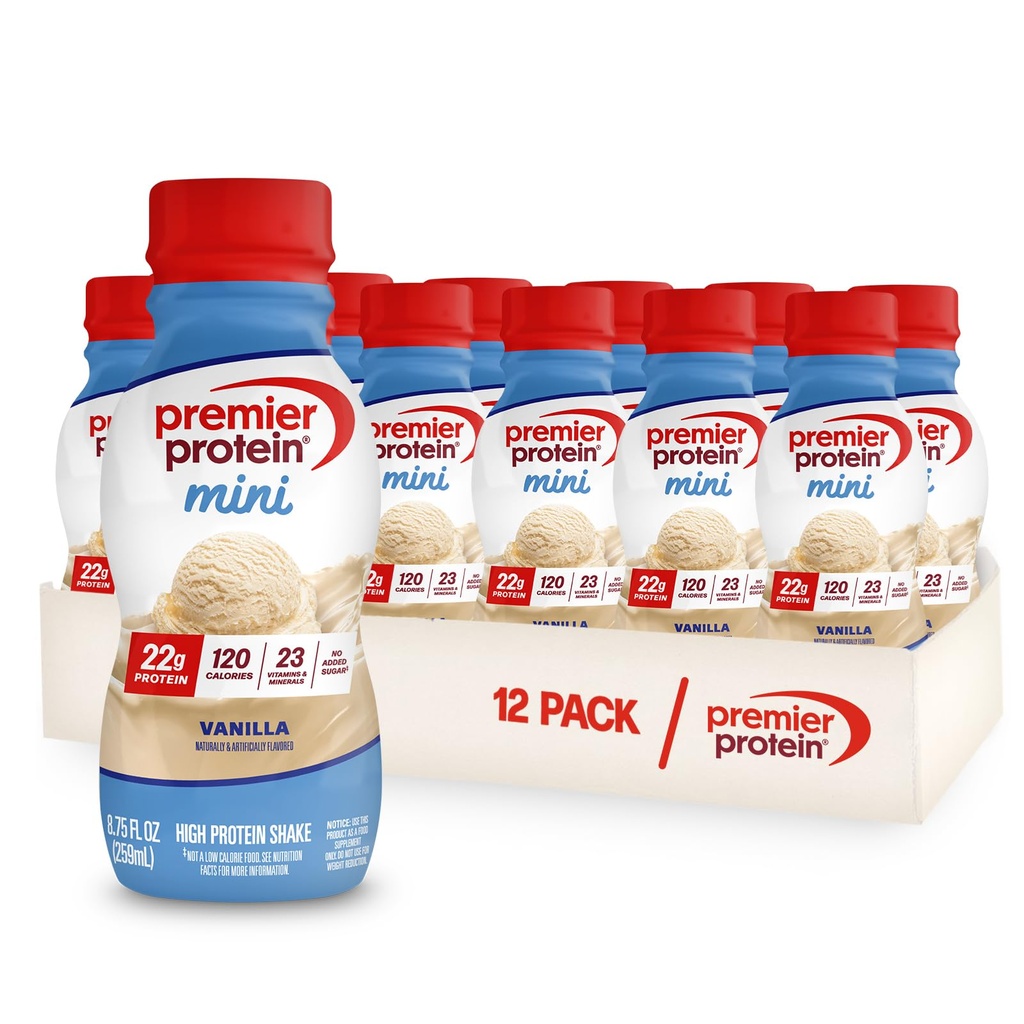 Premier Protein Shake MINI, Wanilia, 22g Protein, 120 Calories, 1 g Sugar, 8.75fl oz, Opakowanie po 12