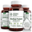 Naturalne Nutra Aktywny Folate Metylu Suplement z Quatre folic, Wsparcie Heart and Body Health, Pomaga w zdrowiu mózgu, Poprawa pozytywnych wibracji, Pomoc Reduce Bone- Zmęczone, B9, 90 Tabletki wegańskie (Opakowanie 2)