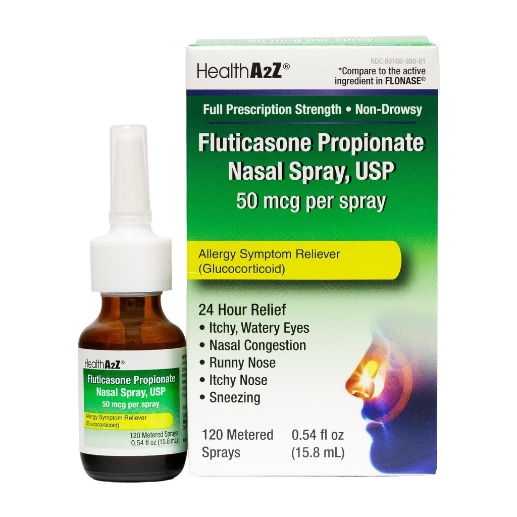HealthA2Z Propionian flutykazonu Aerozol do nosa, 24-godzinna ulga alergiczna, 120-spray, 0,54 fl oz