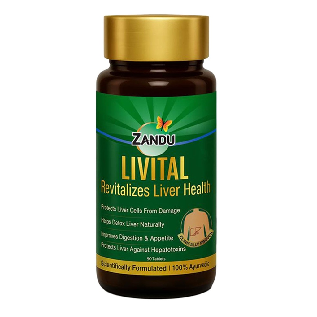 Zandu Livital Tablets, 100% Ayurvedic Składniki, Chroni wątrobę przed różnymi hepatotoksynami 124; Korzystne w tłuszczu wątroby 124; Poprawia trawienie i Appetite & Aids w wątroby Detox