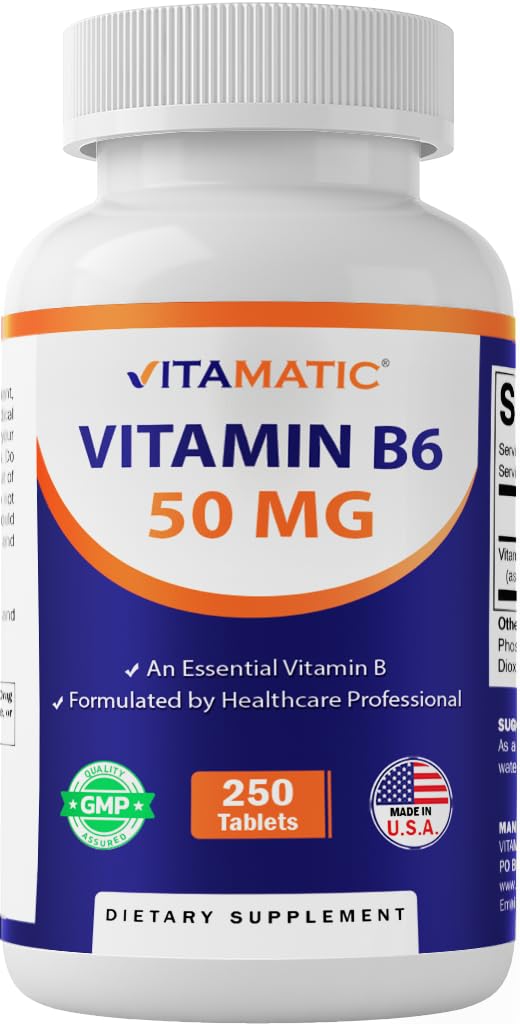 Witamina Witamina Witamina B6 (Pyridoxine HCI), 50 mg 250 Tabletki wegetariańskie - Promocje produkcji energii, zwiększa metabolizm i immunologiczne wsparcie zdrowia