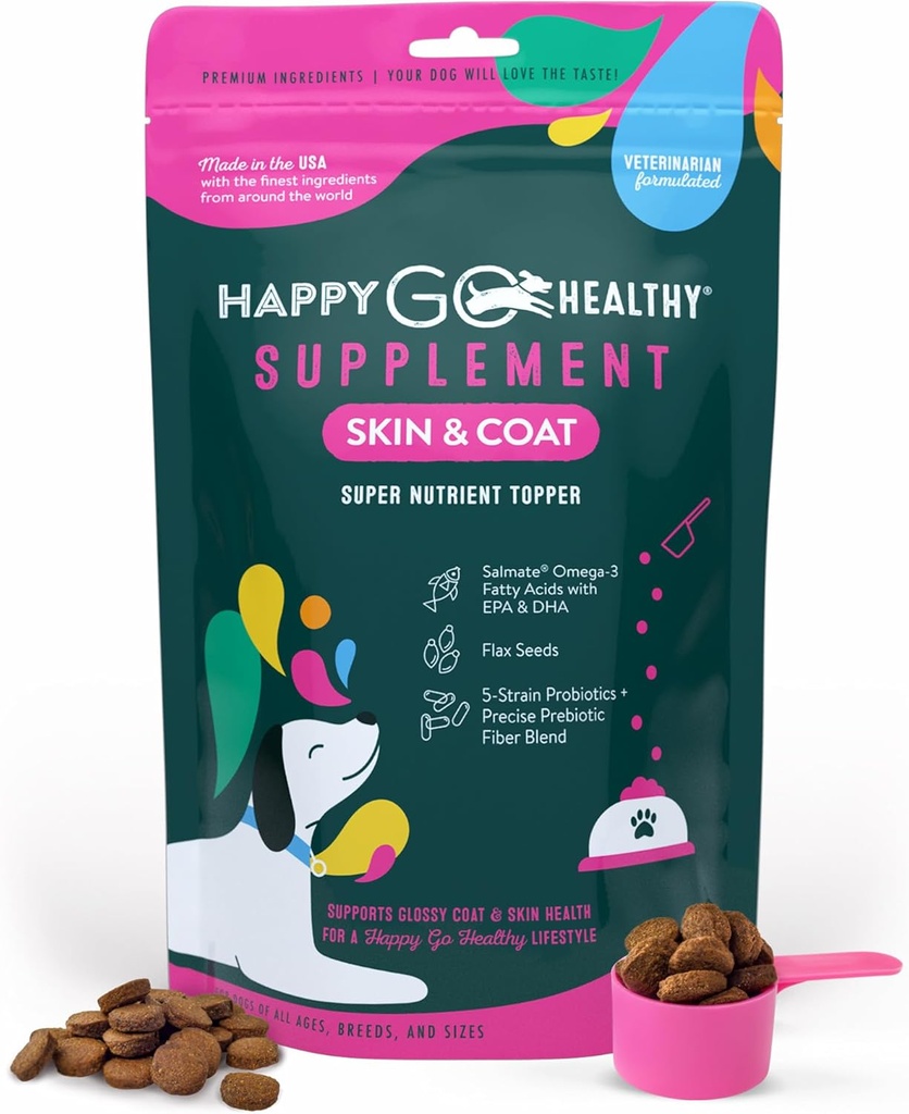 Skin & Coat Supplements for Dogs Birth 124; Pies Swędzenie skóry Relief & Promotes Shiny skóry płaszcz dla psów Birmingham 124; Bogaty w Omega 3 All- Naturalne składniki smaczne Kibble Dog Food Topper
