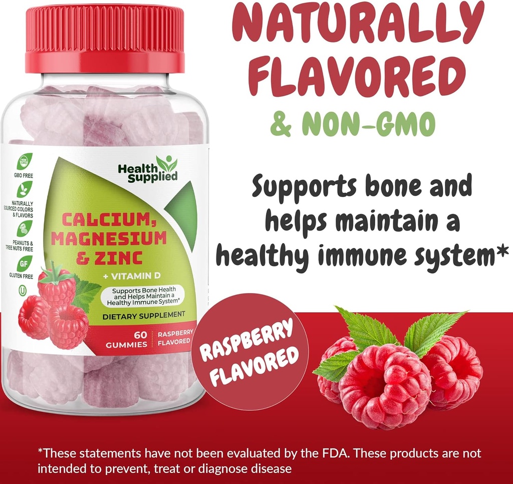 Wapnia Magnezu & Cynk + Witamina D Gummeje Gummei 124; Bone Health Immune Health Energy and Muscle Function
