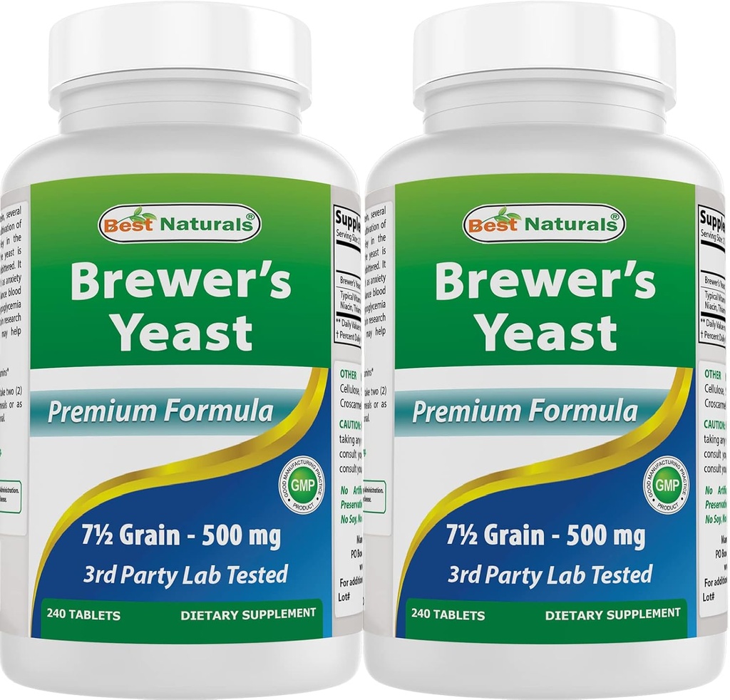 Best Naturals, Brewers Yeast, 7-1/2 Grains with Vitamin B1, Vitamin B2, 1000 mg 240 Tablets (240 Count (Pack of 2))