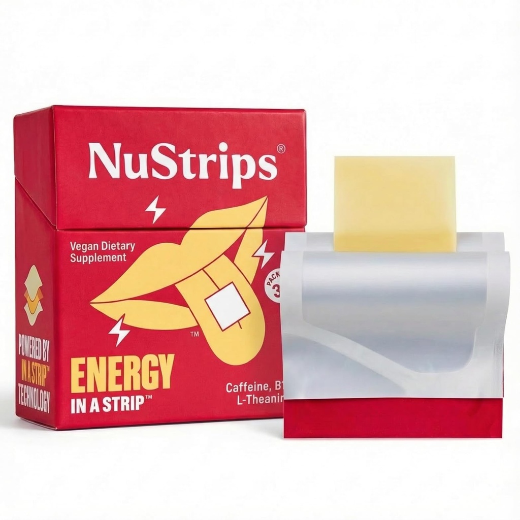 NuStrips ™ Fast- Rozpuszczanie energii Strips z 50mg kofeiny, L- Theanine & Witamina B12 - Natychmiastowa energia i koncentracja Bez Jitters lub Crash - Działa szybciej niż kawa - Kojąca cynamon (30 Pack)