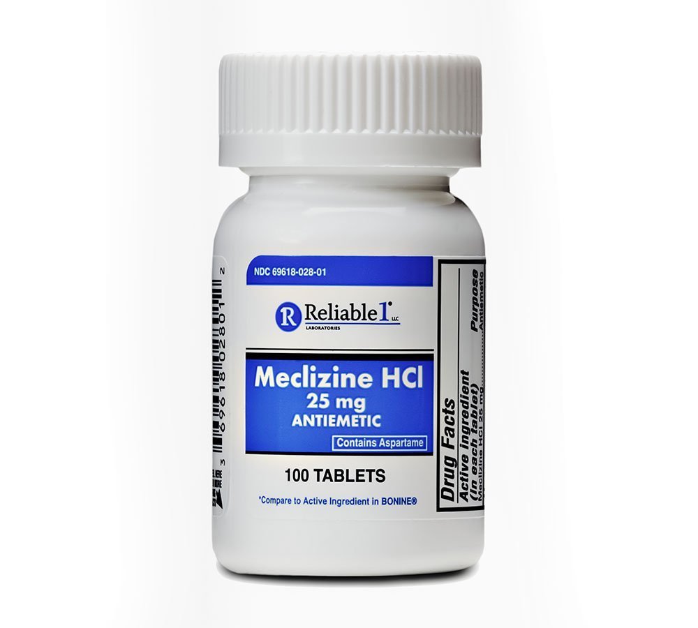 Relivable -1 Laboratories Meclizine HCL 25 mg 100 tabletek (1 butelka)