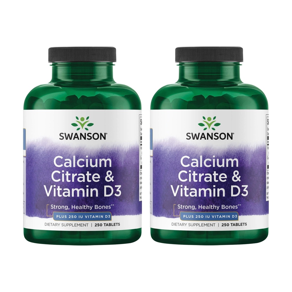 Swanson Wapnia Citrate & Witamina D3 250 Tabs (2 opakowania)