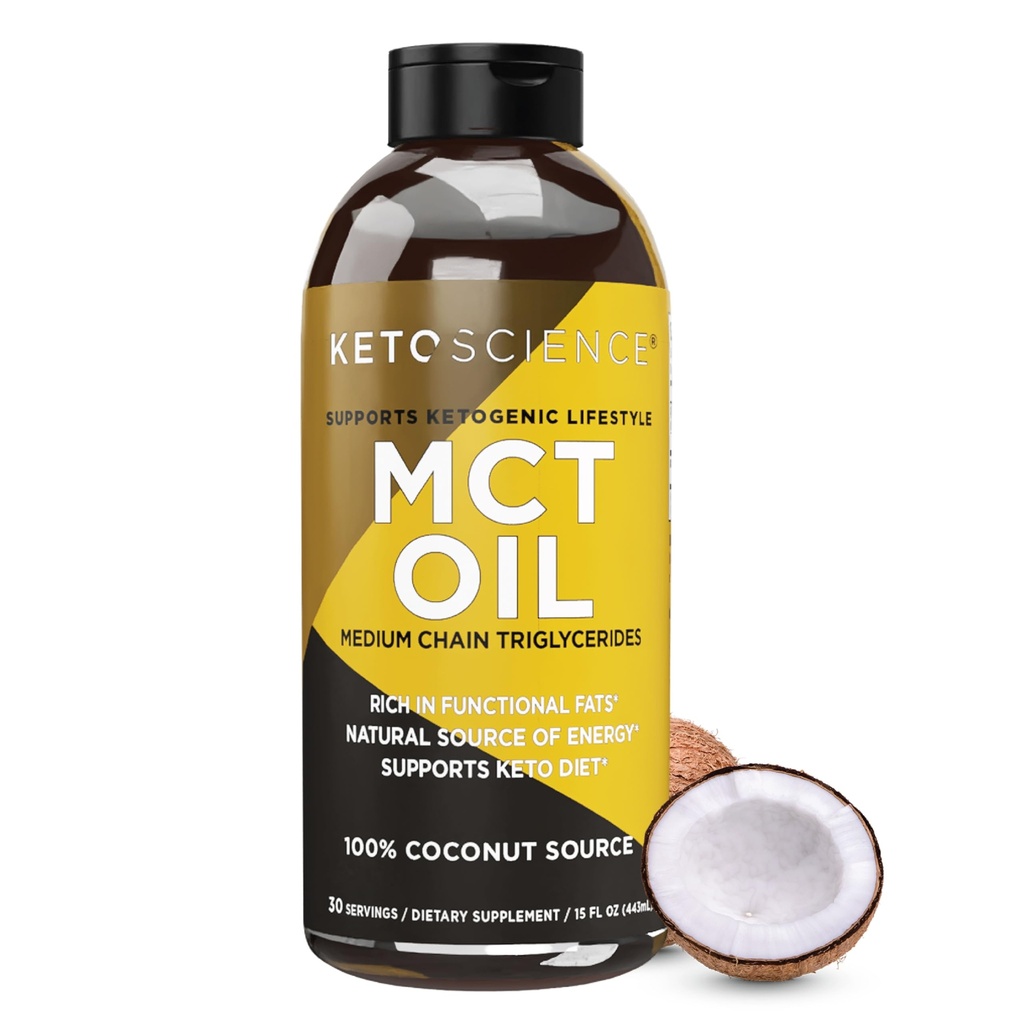 KETO SCIENCE Ketogenic MCT Olej, Suplement diety, Wykonany z 100% kokosów, Promotes Energy, Unflavored, 15 Fl Oz