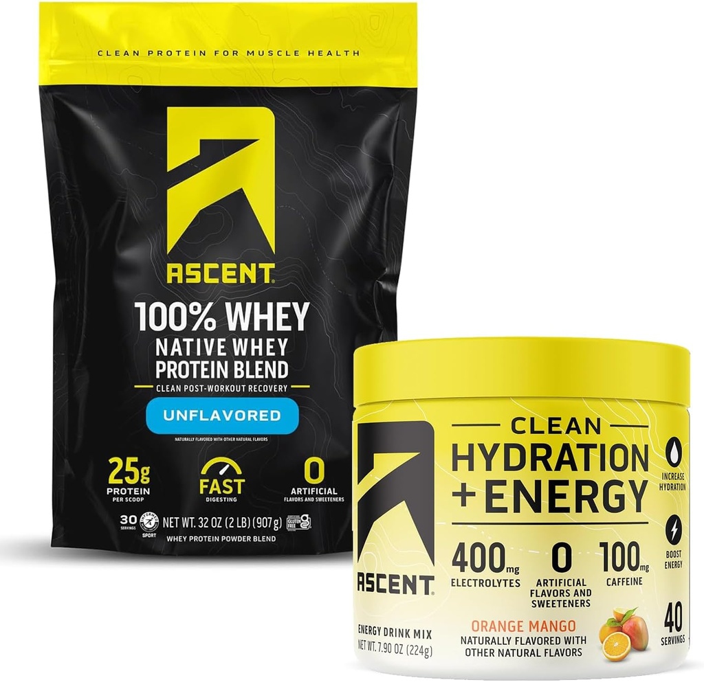 Aspect 100% Proszek z białka serwatkowego, Unflavored 2 lb & Hydration + Energia Elektrolity, Pomarańczowy Mango 40 Służenie