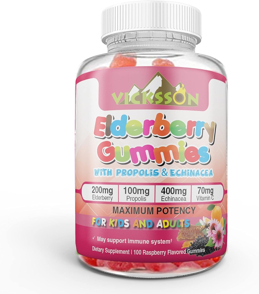 Czarny Sambucus Elderberry Gummies z Propolis & Echinacea + witamina C Przeciwutleniacz Flavonoids Immune System Booster dla Kid & Adult Vegan Friendly Agreement 124; Malina aromatyczna. 100