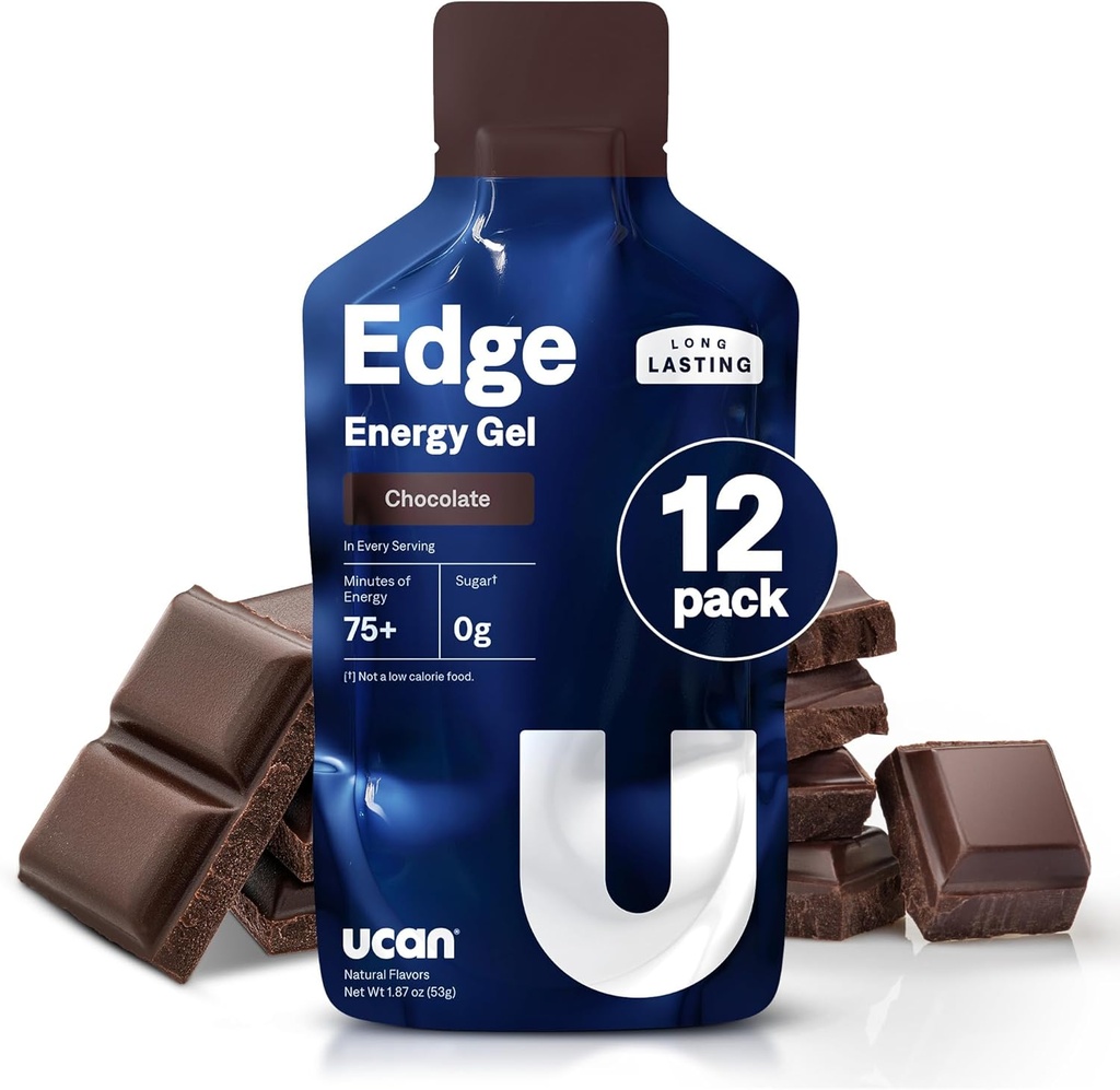 UCAN Edge Energy Gel Shots, Czekolada (12, 2 Pakiety unce) do biegania, Szkolenia, Trening, Fitness, Jazda na rowerze, Crossfit 124; Bez cukru, Wegan, & Keto Przyjazna Energia