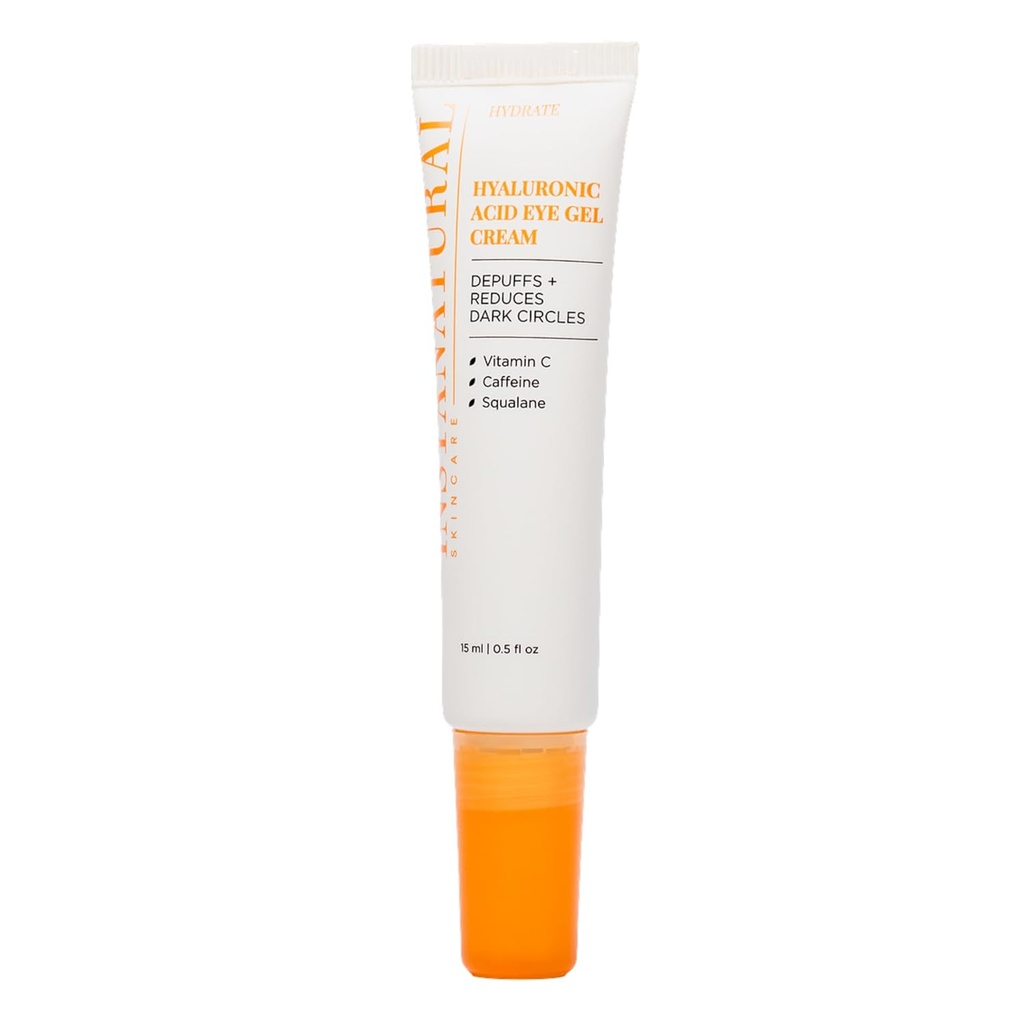 InstaNatural Hyaluronic Acid żel do oczu, Nawadnianie pod kremem do oczu dla kobiet i mężczyzn, Zmniejsza pufinezję, Ciemne kręgi i zmarszczki, z witaminą C, kofeina, Squalane i Peptydy, 0,5 Fl Oz