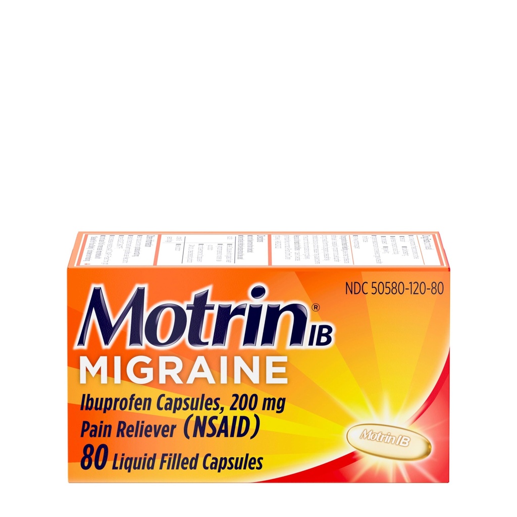 Motrin IB Migrena Relief Liquid żel Kapsułki z 200 mg Ibuprofenu na kapsułkę, szybko i skutecznie Migrena Headache Medicine z NLPZ Pain Reliever Ibuprofen, Kawiarnia wolna, 80