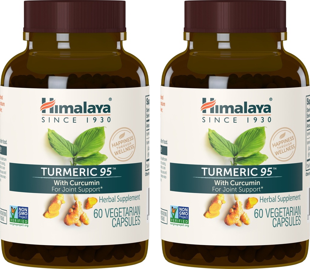 Himalaja Turmeric 95 Suplement z kurkumin / kurkuminoidy, Joint and Muscle Support, Optimum Elastyczność i Mobilność, 600 mg, Non-GMO, Wegan, Gluten Free, 60 Kapsułki, 2 Pack, 60 Day Supply