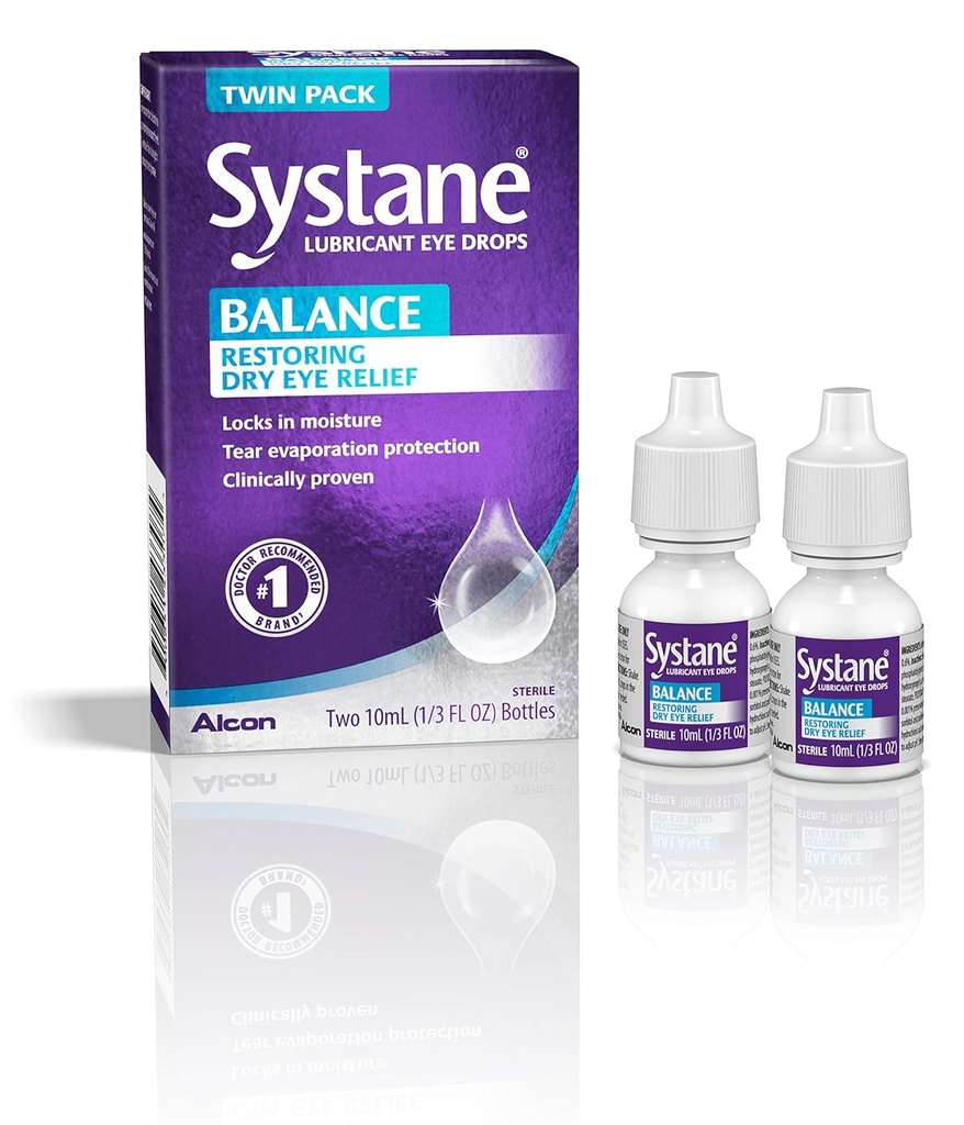 Systane Balance Lubricant Eye Drops, Twin Pack, 10 ml Każdy