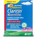 Claritin Dzieci leki alergiczne, 24- Godziny Non- Drowsy Lorrigon 5mg tabletki do żucia, Antyhistamina dla dzieci w wieku 2 lat i starszych, Grape & Bubble Gum Flavors, 40 Tabletki