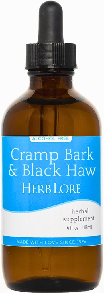 Herb Lore Cramp Bark & Black Haw Tincture - Alkohol wolny płynny Herbal menstrual Cramp Supplement Drops for Period Cramps, Napięcie mięśni i Uterine Support (4 fl oz)