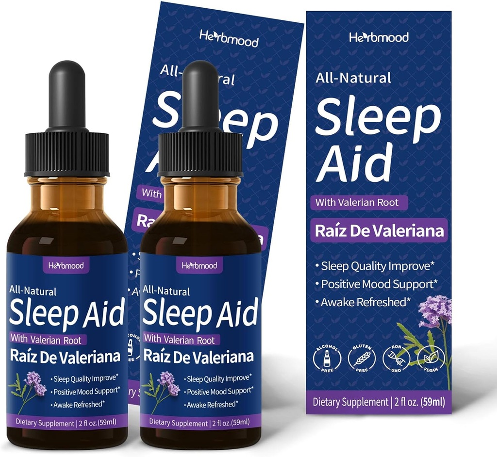 Valerian Root Sleep Support Drops, Gotas de Manzanilla y Flor de Jamaica y Valeriana para Dormir, Natural Herbal Extract Liquid for Deep Sleep. 4oz