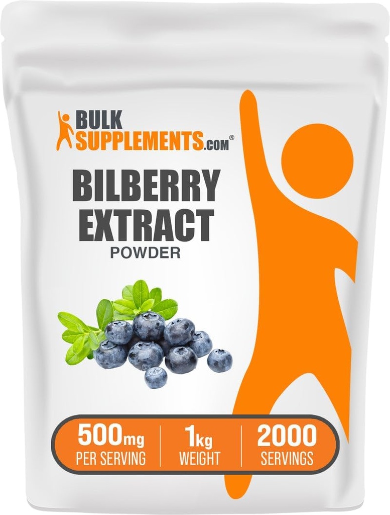BulkSupplements.com Bilberry Extract Powder - Bilberry Extract Supplement, Herbal Supplement - Vegan & Glulten Free, 500mg na jedną porcję, 1 kg (2,2 kg) (opakowanie po 1)