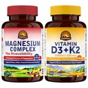 Vitalitown Magnezu Complex & Witamina D3 K2 Bundle (Opakowanie po 2) XI124; dla Bone Heart Immune & Muscle Between 124; Magnezu Glycinate, 10000IU D3, MK- 7 XI124; 120 Mag Caps & 90 D3 Softgel