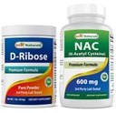 Najlepsze naturalne D- Ribose Proszek 1 Funt i NAC 600 mg