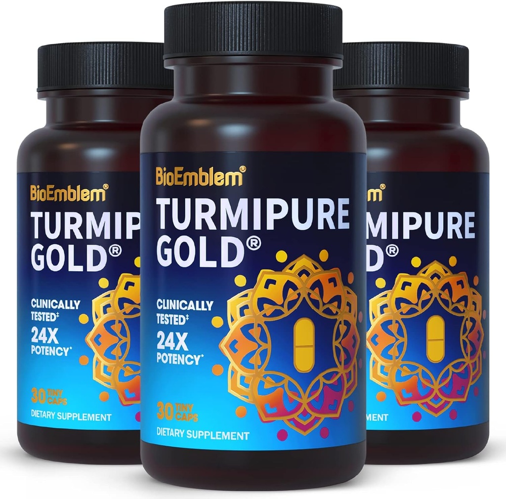BioEmblem Kurkumina Turmerowa z Klinicznie Studiowane TurmiPure - Wspólne wsparcie, Zdrowe suplementy zapalne Turmeric - 1 Mały Cap Daily, 24x Więcej Wchłanianie niż inne - Non-GMO, 90 Serving