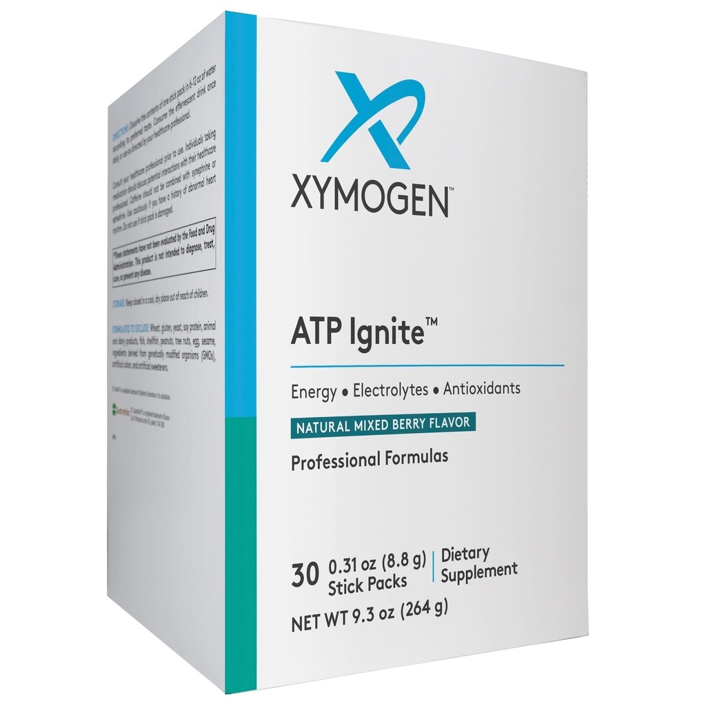 XYMOGEN ATP Ignite - Supports Hydration & Long Lasting Energy - Vitamin C & B-Complex, Aminos & 95 mg Caffeine - Vegan, Gluten-Free & Non-GMO - Mixed Berry - 30 Servings