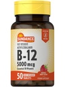 Sundance Witamina B12 Szybkie rozpuszczanie tabletek 124; 5000 μg 124; 50 Hrabia 124; Metylkobalamina 124; Natural Berry Flavor 124; Wegetarianin, Non-GMO i Gluten suplement wolny