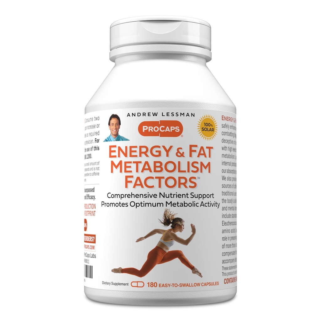 ANDREW LESSMAN Energy and Fat Metabolizm Czynniki 180 Kapsułki - Promotes Optimum Fat Burning and Energy Metabolizm, z Carnitine, Green Tea, Guarana, Ginseng, B- Complex. Łatwe do połknięcia kapsułki