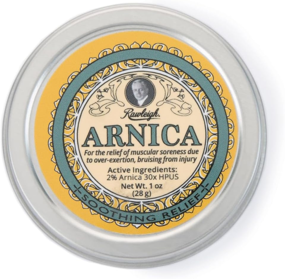 Rawleigh Arnica Soothing Balm: 1 oz, 2% Arnica 30X HPUS, Naturalna formuła na ból mięśni, Odurzenie, Absorbuje szybko, Non Greasy, Tin Przyjazny dla podróżujących - Opakowanie 1