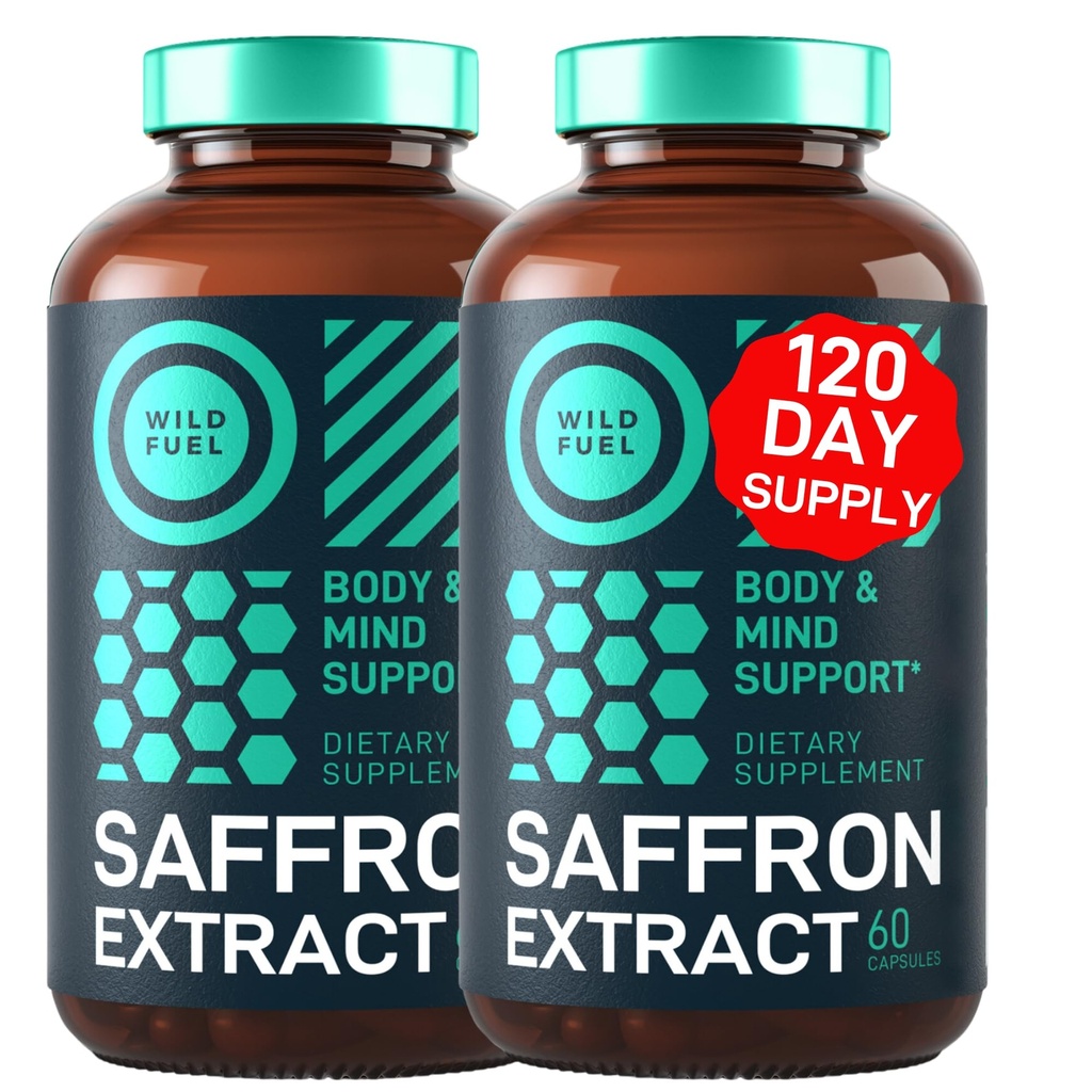 WILD FUEL Pure Saffron Extract Antioksydants Supplement - Eye Health, Energy and Mood Support Happy Saffron - 0,3% Safranal 88,5 mg Supplements -120 Day Gluten- Free, Non-GMO Vegan Saffron kapsułki