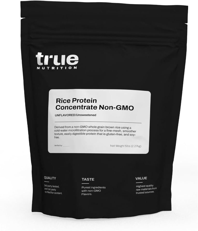 True Nutrition - Koncentrat białka ryżowego - Mikrofiltracja zimnej wody, Gluten Free, Soy Free, Dairy Free, Nie-GMO Protein Powder - Unflavored - 5LB