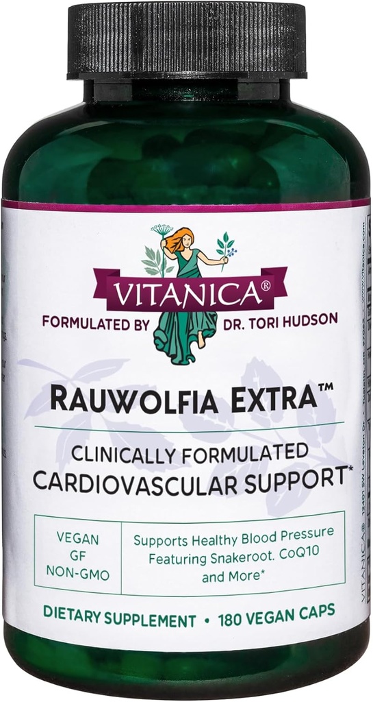 Vitanica Rauwolfia Extra - Suplement do Zdrowia Serca - Wspiera ciśnienie krwi już w zdrowym zakresie - Suplement z magnezu, CoQ10 & Snakeroot - 180 Vegan Czapki