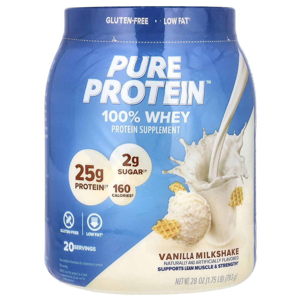 Czysty proszek z protein, serwatka, wysoki poziom białka, niski cukier, bez glutenu, krem waniliowy, 1,75 funtów