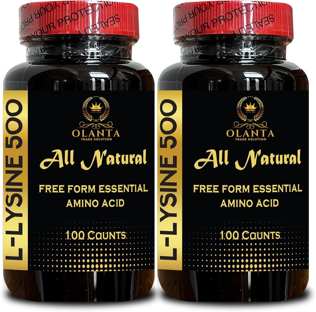 L-LYSINE 500 mg Essential Amino Acid - Supports Energy Formation Free Form Dietary Supplement Essential Amino Acid L-Lysine Hydrochloride - 2 Bottles 200 Counts