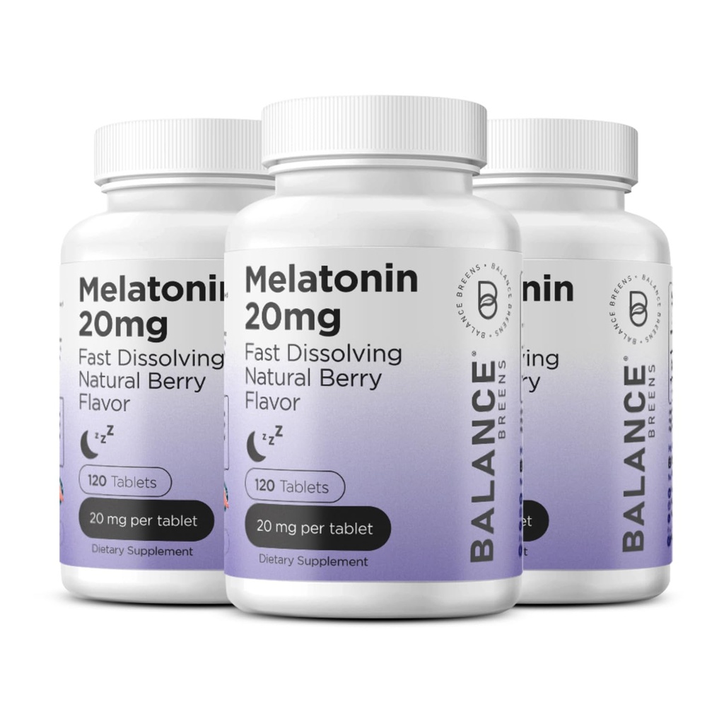 Balancebreens Melatonina 20mg Szybko Rozpuścić tabletki - Wysoka potencja, Szybkie aktorstwo, Naturalne wsparcie snu - Pomoc snu dla dorosłych - Non- Groggy, Formuła - 120 Pigułki snu