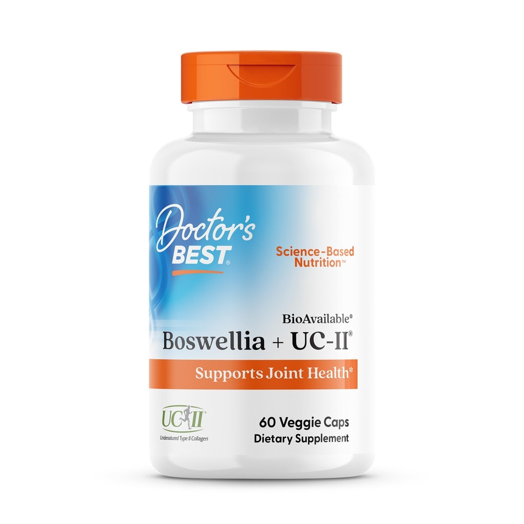 Najlepszy lekarz Biodostępny Boswelia + UC- II, Wsparcie Joint Health, Non-GMO, Gluten Free, Soy Free 60 Veggie Caps