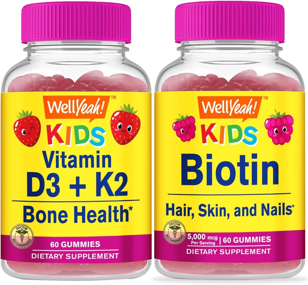WellYeah Witamina D3 + K2 Dzieci + Biotin Dzieci, Gummies Bundle - Great Desting, Suplement witaminy, Gluten Free, GMO Free, Gummy do żucia