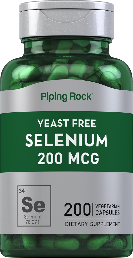 Piping Rock Yeast Free Selenium 200mcg XI124; 200 kapsułki XI124; Suplement wegetariański XI124; Non- GMO, Gluten Free Formula
