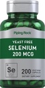 Piping Rock Yeast Free Selenium 200mcg XI124; 200 kapsułki XI124; Suplement wegetariański XI124; Non- GMO, Gluten Free Formula