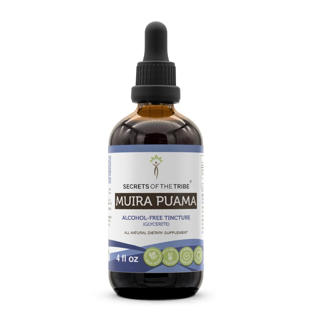 Tajemnice Tribe Muira Puama Tincture-Free Liquid Extract, Muira Puama (Ptychopetalum Olacoides) Dried Bark (4 FL OZ)