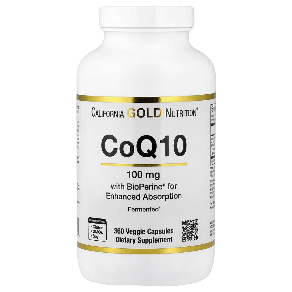 CoQ10 100 mg, Koenzym Q10 Ubichinon USP z Bioperine Black Pepper do zwiększenia wchłaniania, Wspiera Mitochondrialną Funkcję *, 360 Kapsułki wegetariańskie