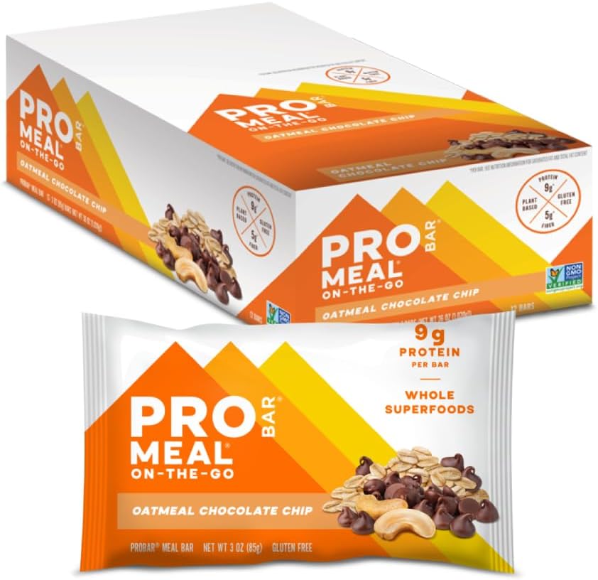PROBAR - Meal Bar, Owsianka Czekoladowy Chip, Non-GMO, Gluten- Free, Zdrowe, Plant- based, Składniki żywności, Natural Energy (12 Count)