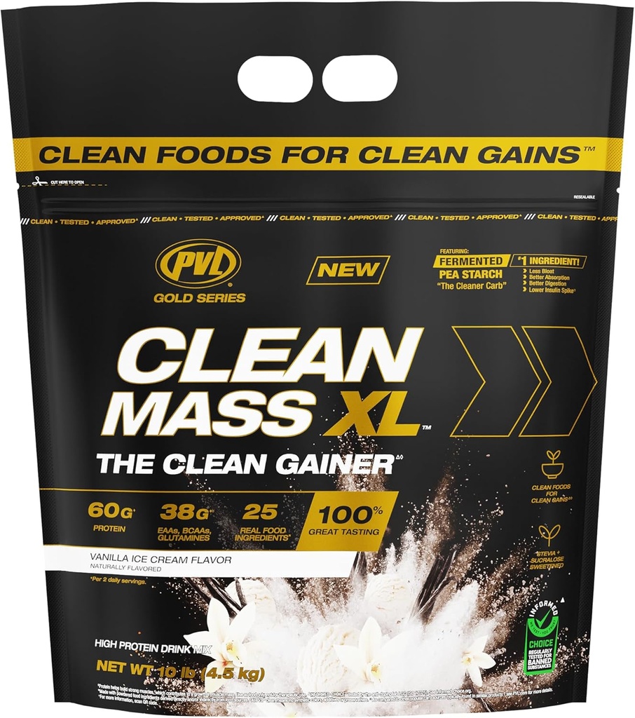 PVL Gold Series - Czysta masa XL - Czysty Muscle Mass Gainer - 10 LB - Wanilia lodów