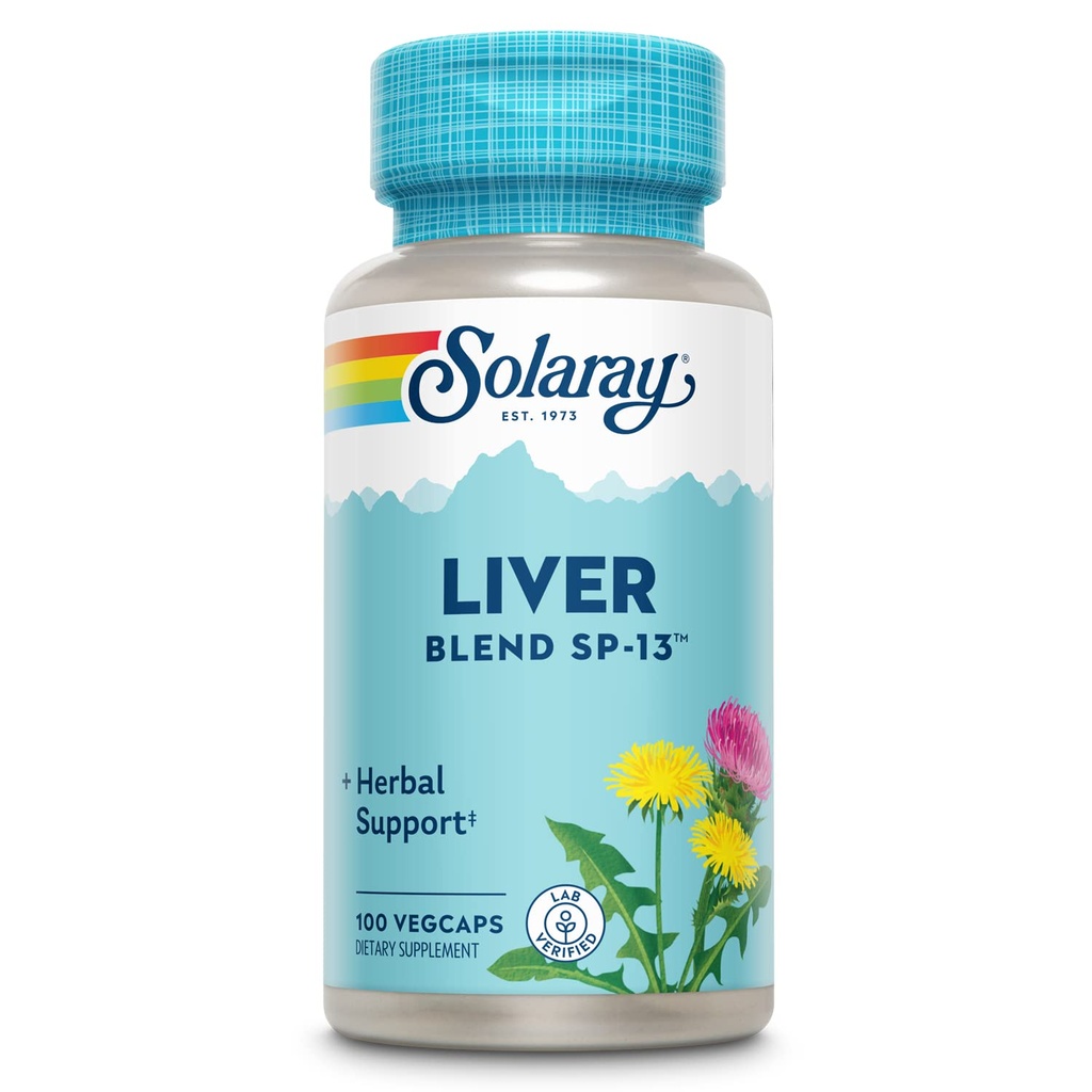 SOLARAY Liver Blend SP- 13 - Tradycyjne wsparcie ziołowe z ekstrakt Thistle mleka, Dandelion Root, Burdock, Kelp, Peppermint i Minerały śladowe - 60- Day Guarantee, 100 Servings, 100 VegCaps
