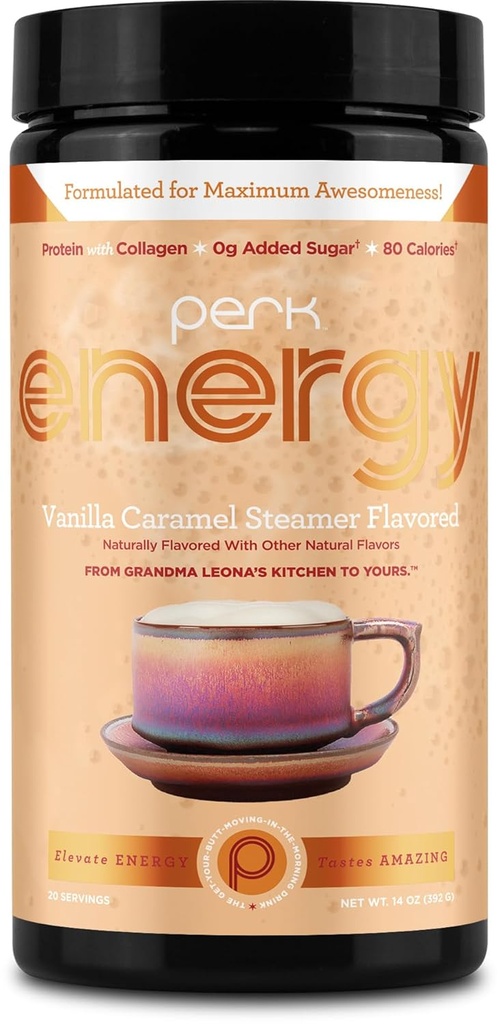 Perk Energy Original Vanilla Karmel Steamer aromatyczny proszek do napicia (20 Słupki) - Gluten- Free, Peanut- Free