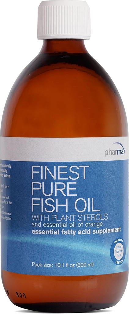 Pharmax Finest Pure Fish Oil Equipment 124; with Plant Sterols and Esential Oil of Orange to Support Optimal Cardioviral Health Equipment 124; 10.1 fl. oz.